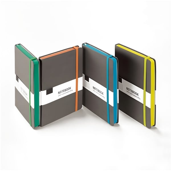 מחברת בעיצוב ייחודי עם כריכת בד אפורה קשה