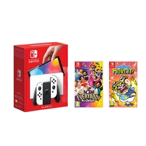 חבילת Nintendo Switch OLED לבן עם משחקים ומגן מסך