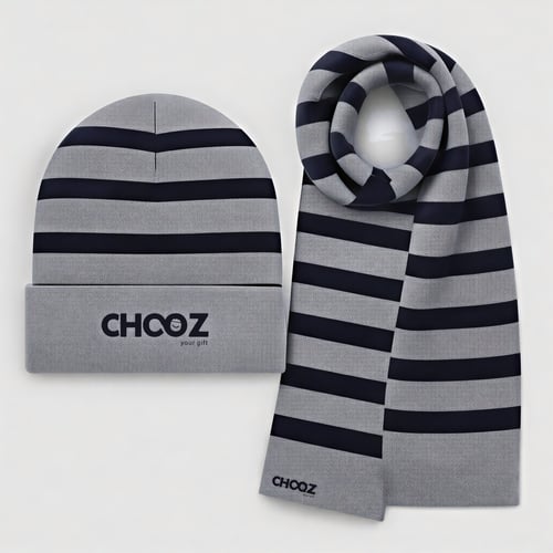 מארז חורף בסטייל - כובע וצעיף בעיצוב אישי כחול לבן