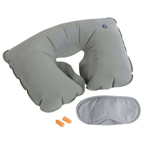 ערכת נסיעות משולבת כרית מתנפחת כיסוי עיניים ואטמי אוזניים - כסף / כסוף