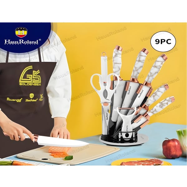 Professional Knife Set with 9 Pieces and Rotating Stand for Ultimate Convenience