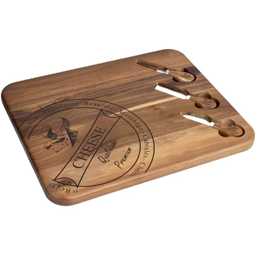 Comida סט מהודר לחיתוך גבינות מעץ אקציה עם 3 סכינים
