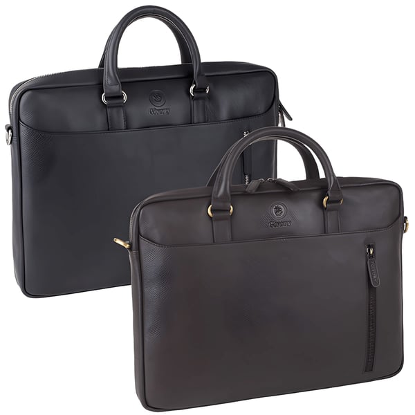 High-Quality Leather Business Bag by Gevoni – Fits Laptops up to 15.6 Inches
