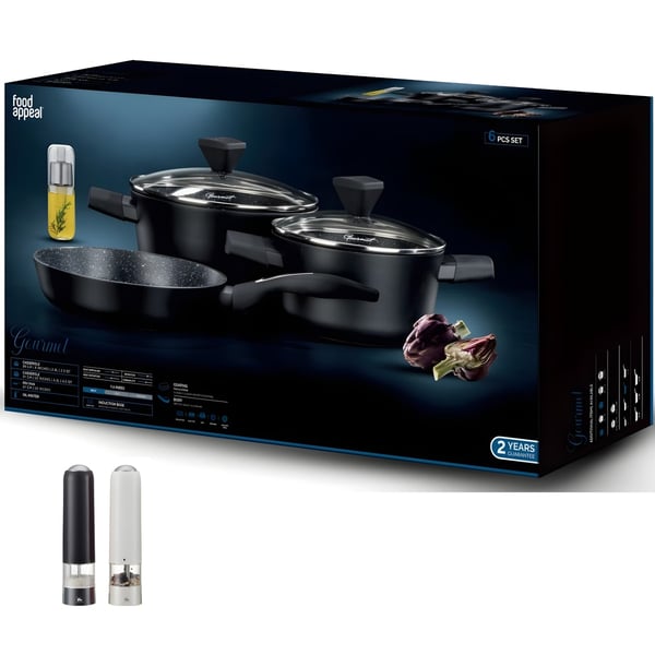 סט כלי בישול יוקרתי 6 חלקים עם מטחנות שחור לבן