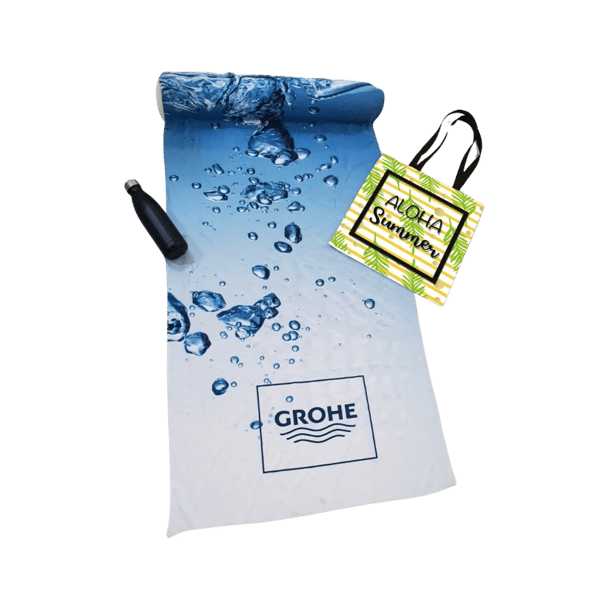 Luxury Summer Set: Beach Towel, Inflatable Pillow, Personal Bottle & Fabric Bag