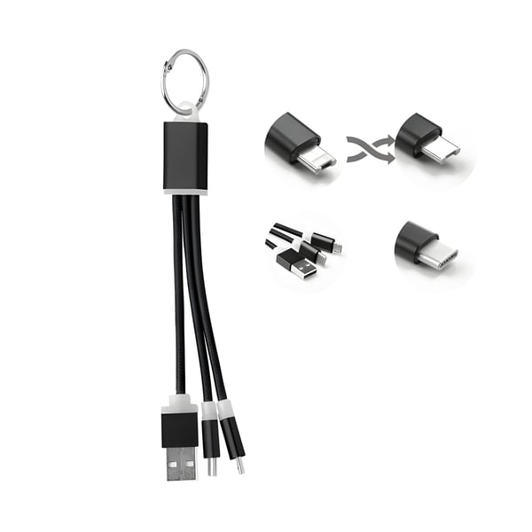 Keychain Charging Cable with USB-A, Micro-B & Type C Connectors