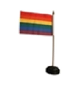 דגלון קשת צבעוני עם מעמד פלסטיק 10 X 15 ס"מ