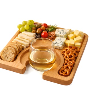 Cheese board with a wine glass holder