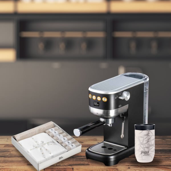 Delightful Hosting Set: Espresso Machine, Jager Travel Mug & FOOD APPEAL Kit