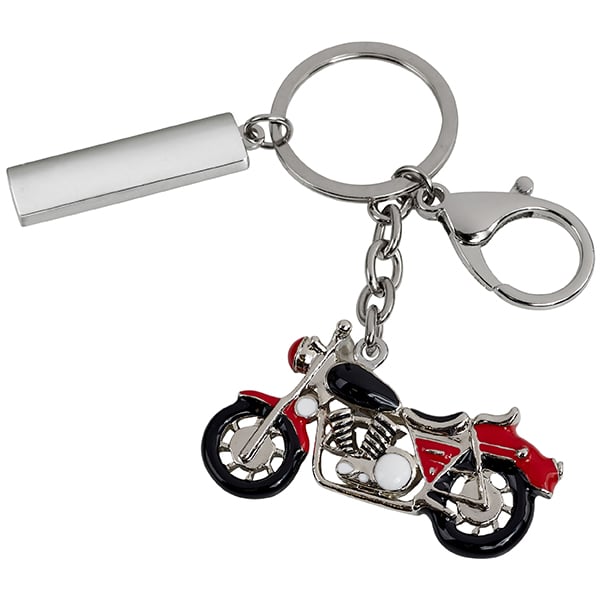 מחזיק מפתחות מתכתי בעיצוב אופנוע עם לוחית מלבנית למיתוג - מתנה עסקית אלגנטית