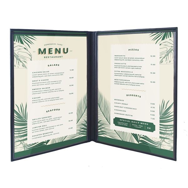 כריכת תפריט מעור איכותי עם כיסים פנימיים