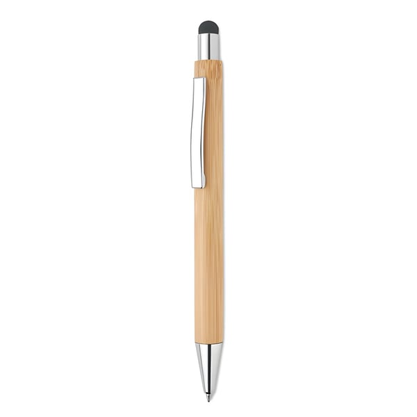 Bamboo Push Button Ball Pen with Stylus