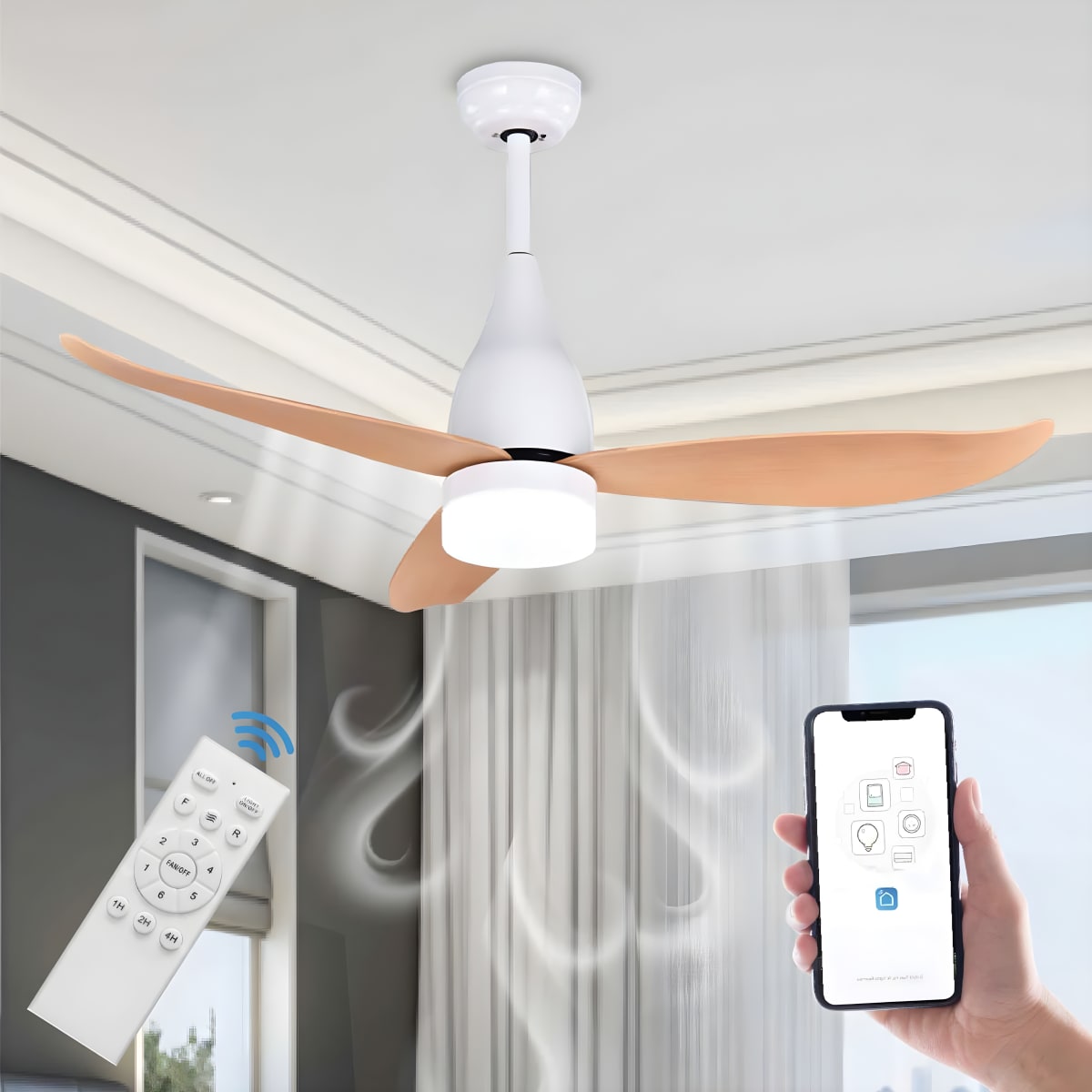 מאוורר תקרה WiFi מעוצב בגודל "42 עם תאורה ושלט מבית Sirius Living