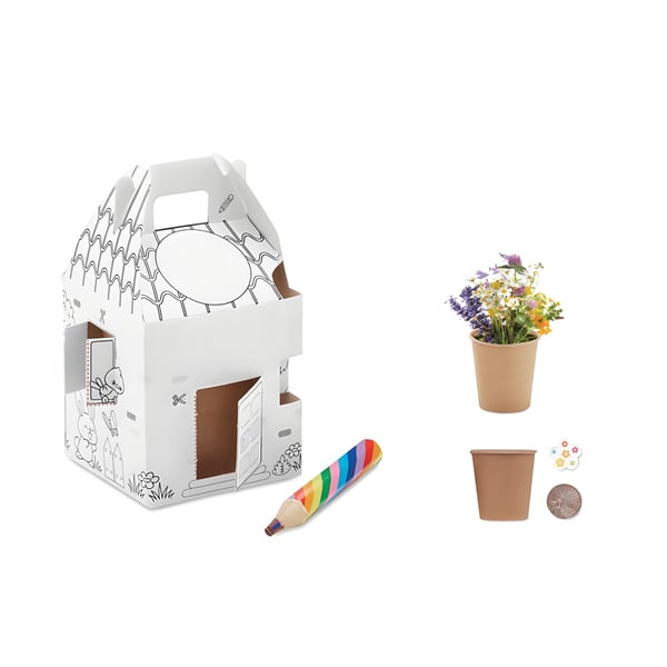 סט בית צמיחה לילדים - כולל זרעי פרחים ועפרונות עץ צבעוניים