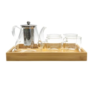 סט תה ארל גריי עם קומקום זכוכית ומגש במבו