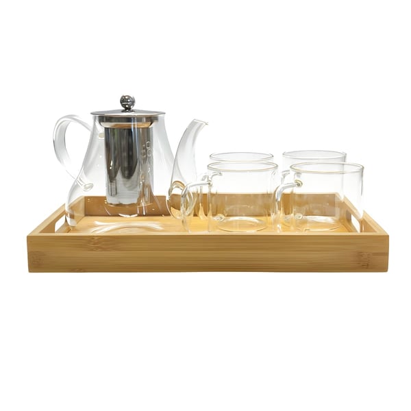Earl Grey Tea Set with Glass Teapot and Bamboo Tray
