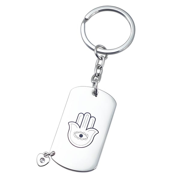 Elegant Keychain with Hamsa and Metallic Heart