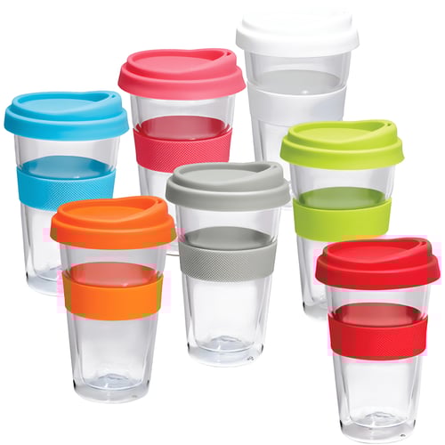 ספל זכוכית דופן כפולה גריפ+מכסה סיליקון 300 מ"ל