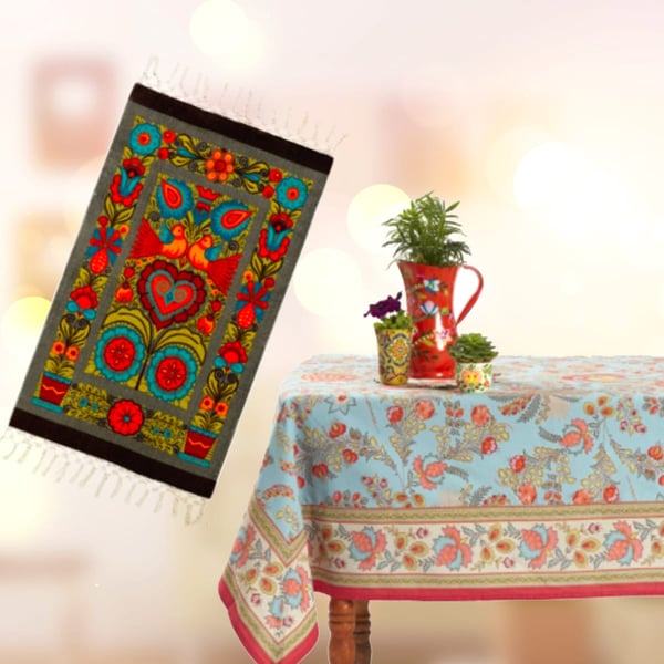 Eclectic Rug and Tablecloth Set for Home - GINGER