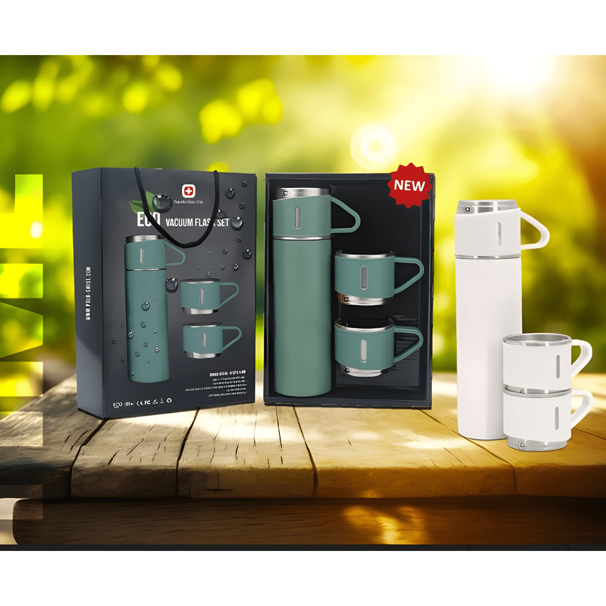 מארז מתנה תרמוס 500 מ״ל עם 3 כוסות איכותיות