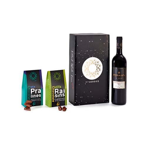 חבילת יין מרלו שיראז וממתקים גורמה