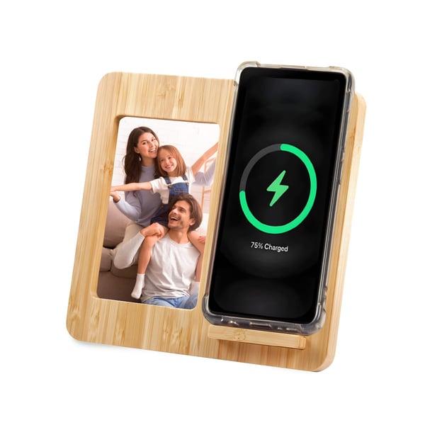 Fast Wireless Charger 15W with Bamboo Photo Frame