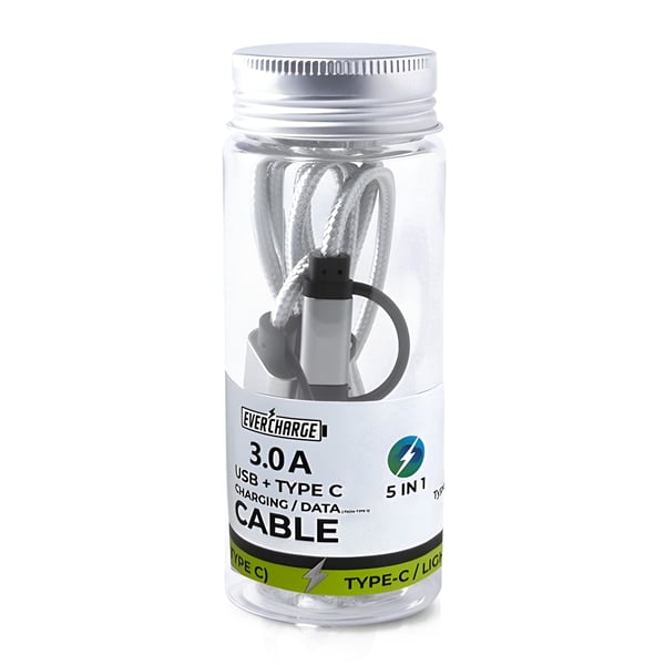 כבל רב תכליתי 5 ב-1 עם חיבורי USB-A ו-Type C