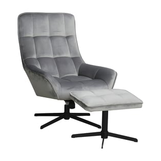 Velvet Recliner Chair with Ottoman and Black Metal Legs