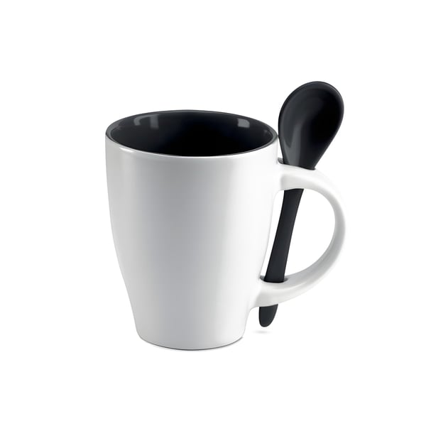 Minimalist White Ceramic Mug with Spoon Holder