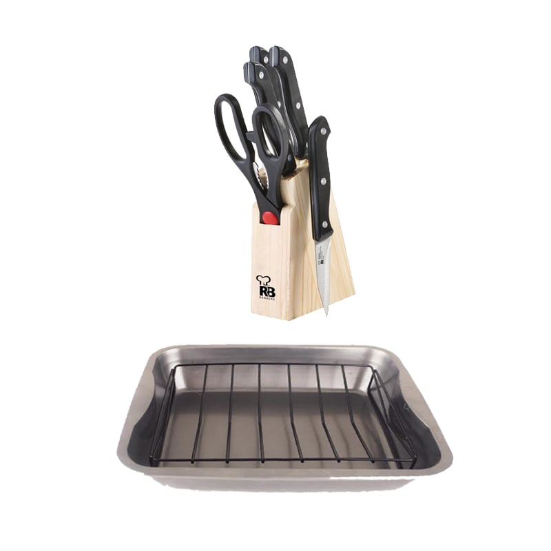 סט סכינים ומספריים עם רוסטר ורשת צלייה - מתנה עסקית מדהימה