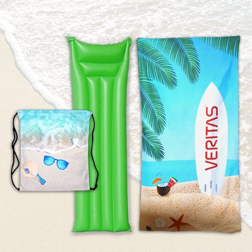 מגבת חוף מעוצבת עם תיק שרוך ומזרן-ים צבעוני