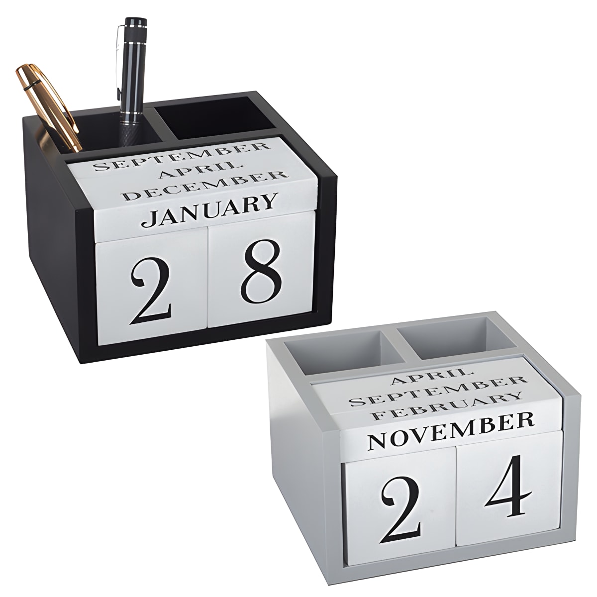 מעמד לוח שנה עם 2 כוסות לעטים ומדפים שימושיים