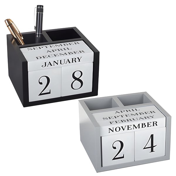 מעמד לוח שנה עם 2 כוסות לעטים ומדפים שימושיים