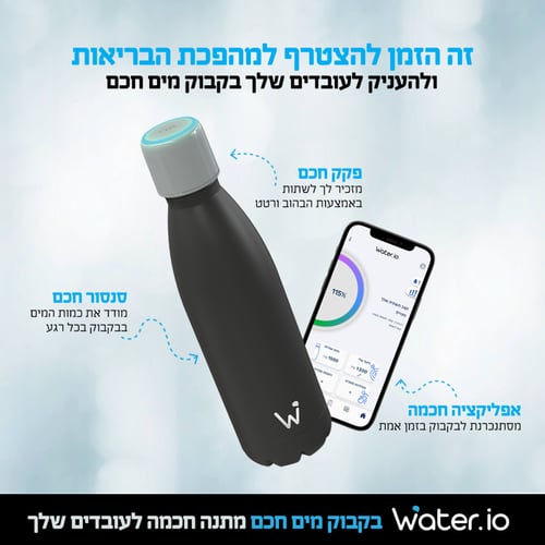 הפטנט העולמי! בקבוק המים החכם -  Water.io - המוצר המקורי!