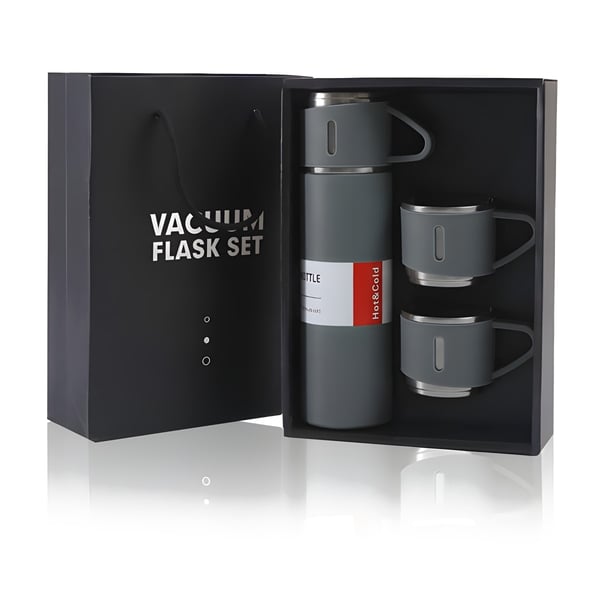 Luxury Thermos Set with 3 Stainless Steel Cups in Gift Box