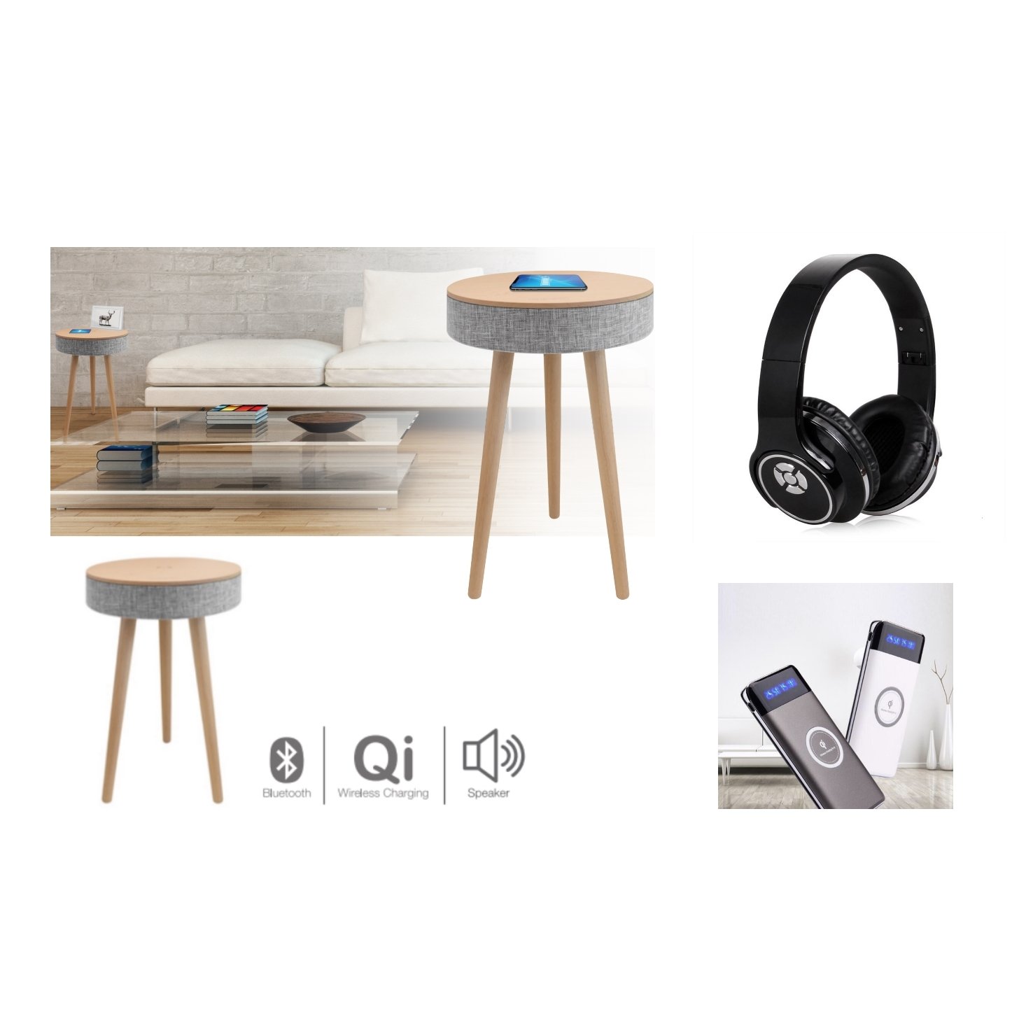 ערכת שמע חכמה עם שולחן רמקול, אוזניות ופאוור בנק