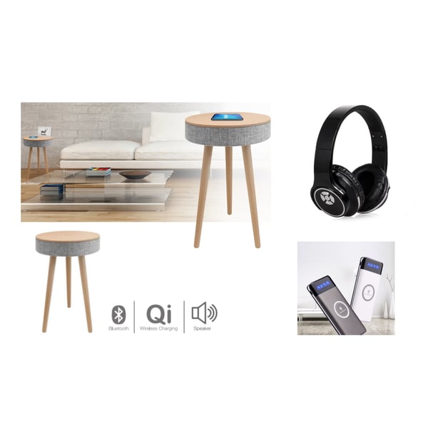 ערכת שמע חכמה עם שולחן רמקול, אוזניות ופאוור בנק