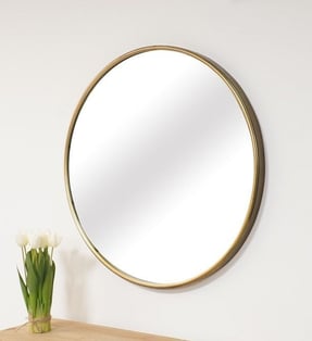 מראת קיר מעוצבת בקוטר 85 ס"מ עם מסגרת אלומיניום בזהב עתיק