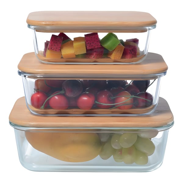 Set of 3 Glass and Bamboo Storage Containers for a Modern Kitchen