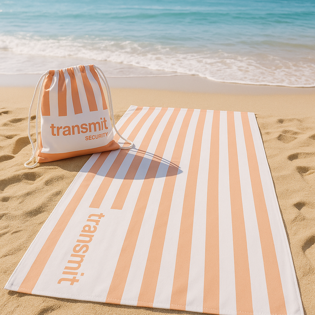 סט מגבת חוף מיקרופייבר ותיק שרוך בהדפסה כוללת