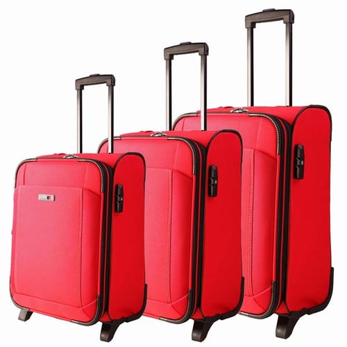 סט מזוודות לייזר גלגלים אדום  - אדום