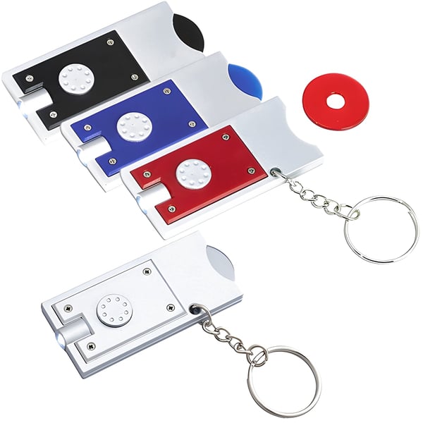 Multi-Purpose LED Keychain with Trolley Coin
