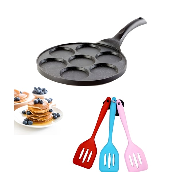 7-Cavity Pancake Pan with Natural Stone Coating & Colorful Spatula