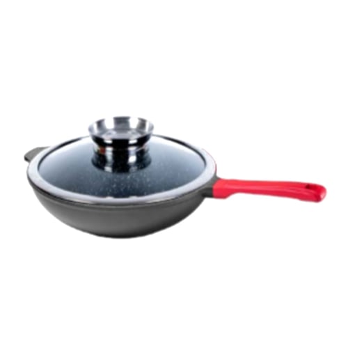 מחבת איכותית עם ידית אדומה לבישול נוח
