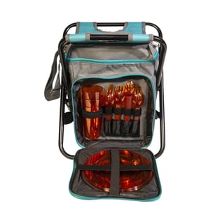 כיסא צידנית מעוצב מחומר קורדורה עם בטנית PEVA וסט כלי אוכל ל-4