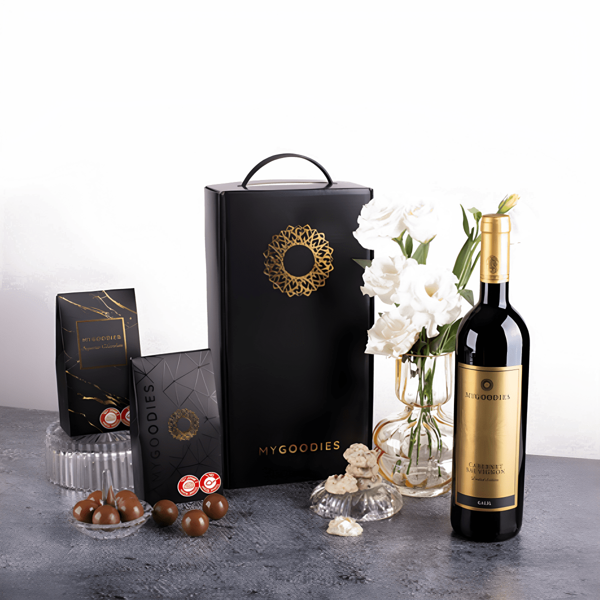 מארז יוקרה: יין אדום גולן ושוקולד איכותי