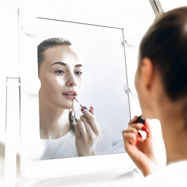 Portable Makeup Mirror with Dual LED Lighting & 360° Rotation