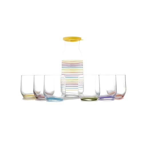 Rainbow Water Pitcher Set with 6 Stylish Drinking Glasses