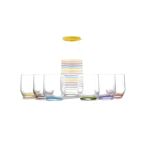 סט קנקן מים צבעי הקשת עם 6 כוסות שתייה מעוצבות