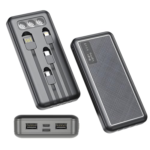 מטען פאוור בנק 20,000mAh עם 4 כבלים מובנים וטעינה מהירה